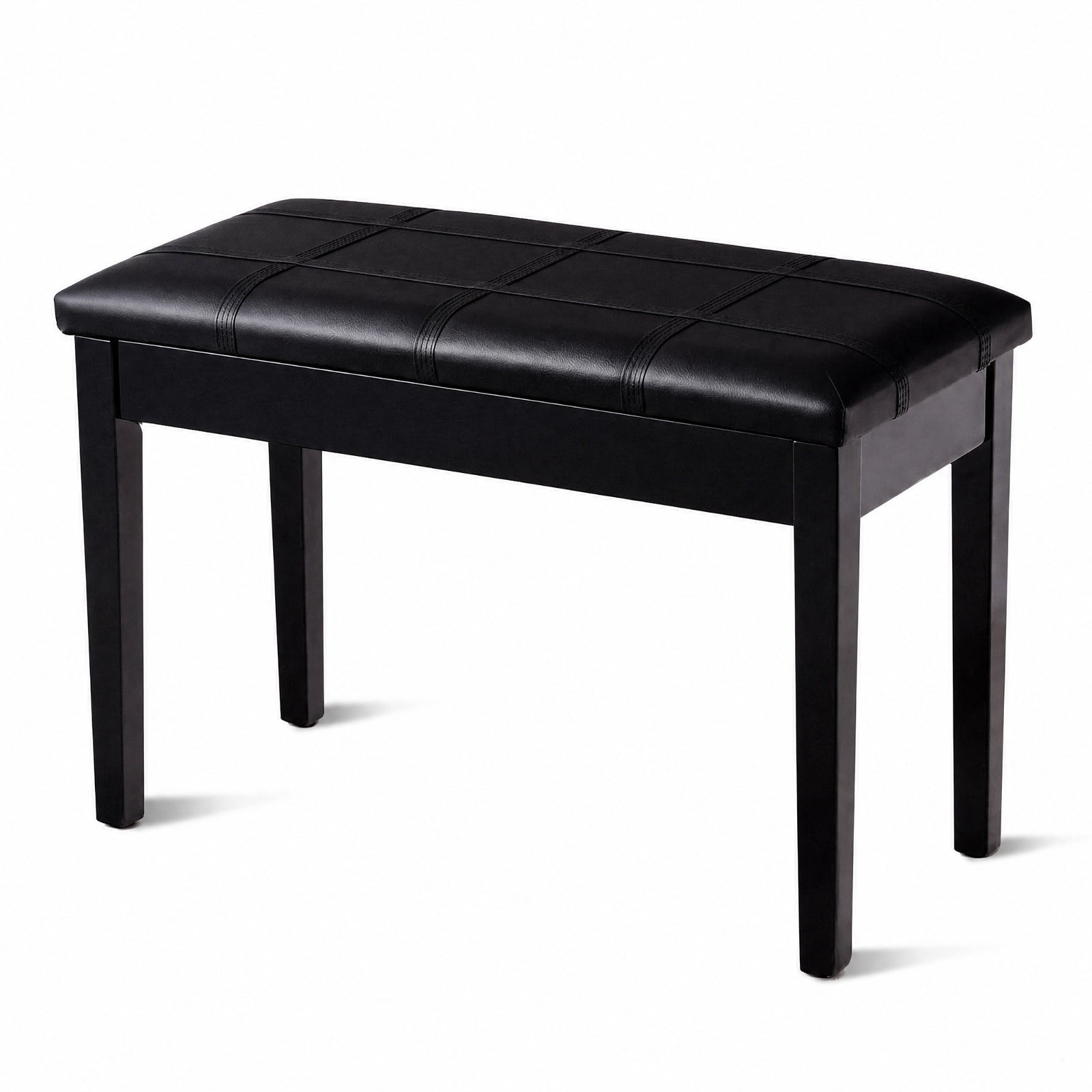 Furnibear Solid Wood Duet Piano Bench with PU Leather Padded Seat and Under Seat Storage for Two Players Keyboard Music Studio Home, Black