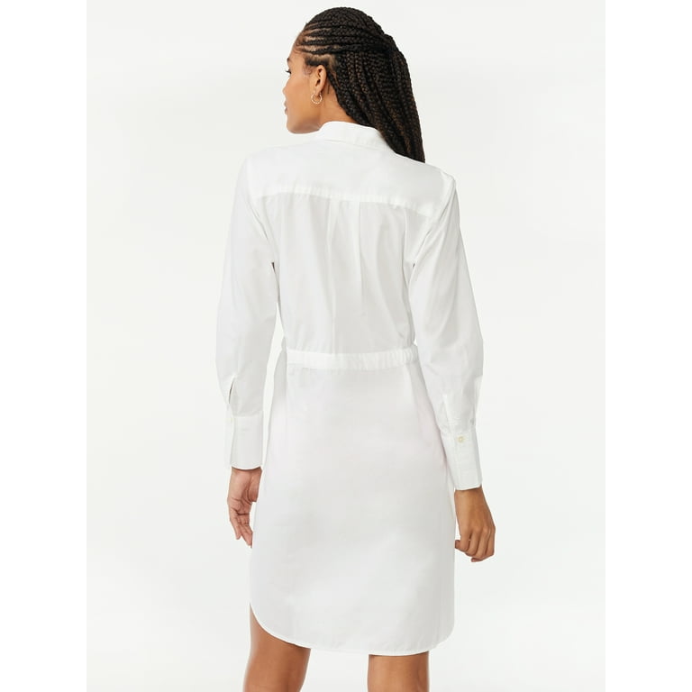 Free Assembly Women's Cinched Waist Mini Shirt Dress with Long