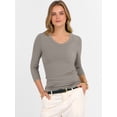 thumbnail image 5 of ANRABESS V Neck Shirts for Women 3/4 Sleeve Ribbed Knit Fitted Tee, Soft Stretch Basic Casual Work Top X-Small, 5 of 9