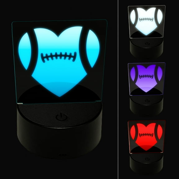 Heart Shaped Football Sports LED Night Light Sign 3D Illusion Desk Nightstand Lamp