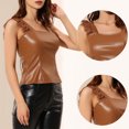 thumbnail image 2 of DARING DIVA Women's Party Lace Trim Tank Top Faux Leather PU Sleeveless Top XS Brown, 2 of 6