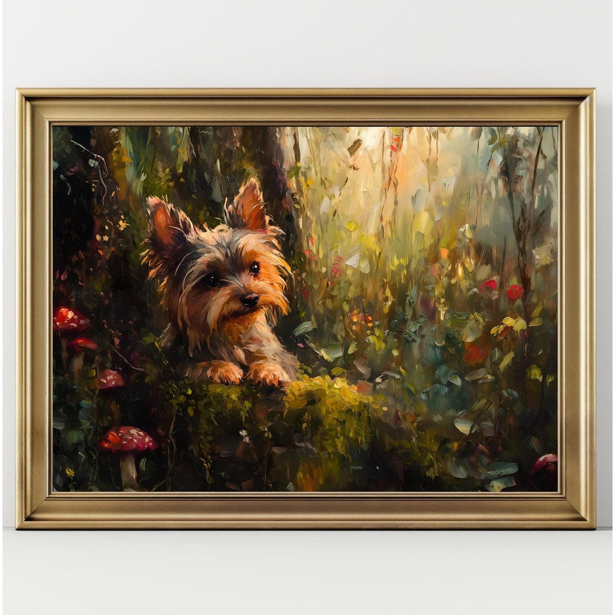 Yorkie Enchanted Forest Poster, Woodland Pet Wall Art
