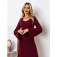 thumbnail image 6 of Katigan Female Scoop Neck Lace Up Maxi Dress Knit Flare Sleeve Bodycon Dress Loose Casual Long Dresses Wine Red M, 6 of 8