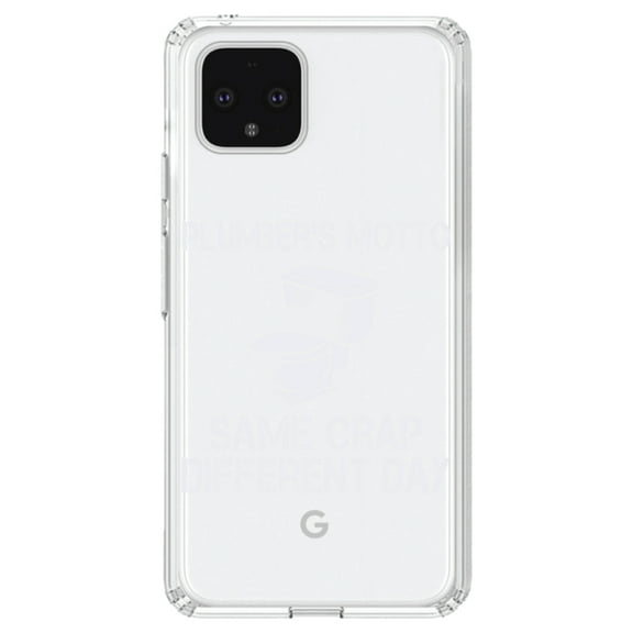 DistinctInk Clear Shockproof Hybrid Case for Google Pixel 4 (6.1" Screen) - TPU Bumper Acrylic Back Tempered Glass Screen Protector - Same Crap Different Day - Plumbers