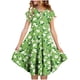 thumbnail image 1 of Vestido de verano para niña, de manga corta, con cuello redondo y estampado floral, de poliéster, con bolsillos y volantes., 1 of 5