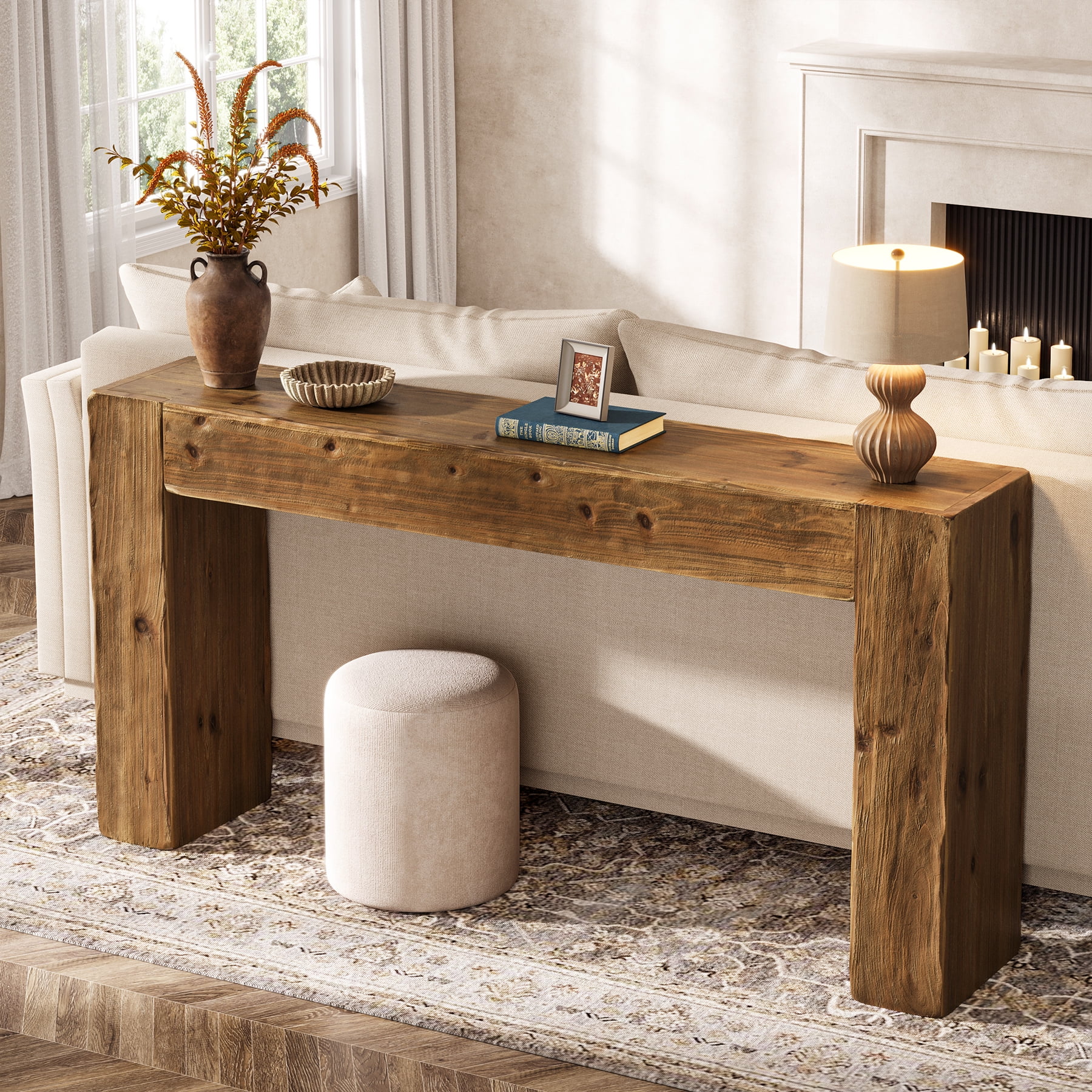 Tribesigns 63-Inch Solid Wood Console Sofa Table, Farmhouse Long Entryway Table Behind Couch for Living Room, Entrance, Hallway, Foyer, Easy Assembly