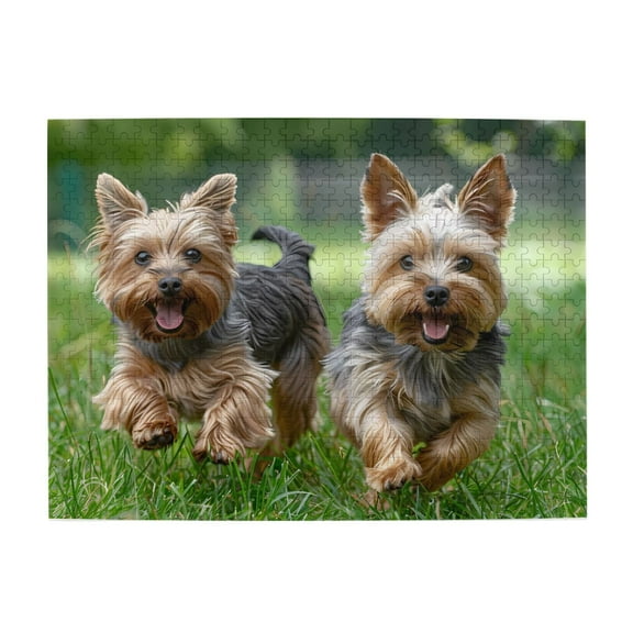 Yorkies Running Playful Grass 500-Piece Wooden Jigsaw Puzzle for Adults, Fun & Challenging Family Brain-Teaser, Perfect Home Decor & Gift