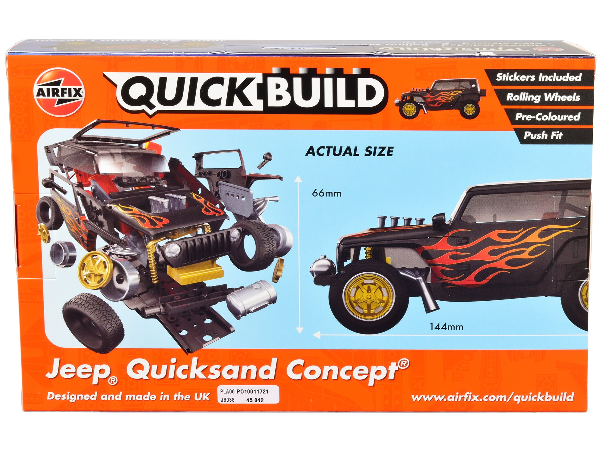 Skill 1 Model Kit Jeep (Quicksand) Concept Black with Flames Snap Together Painted Plastic Model Car Kit by Airfix Quickbuild