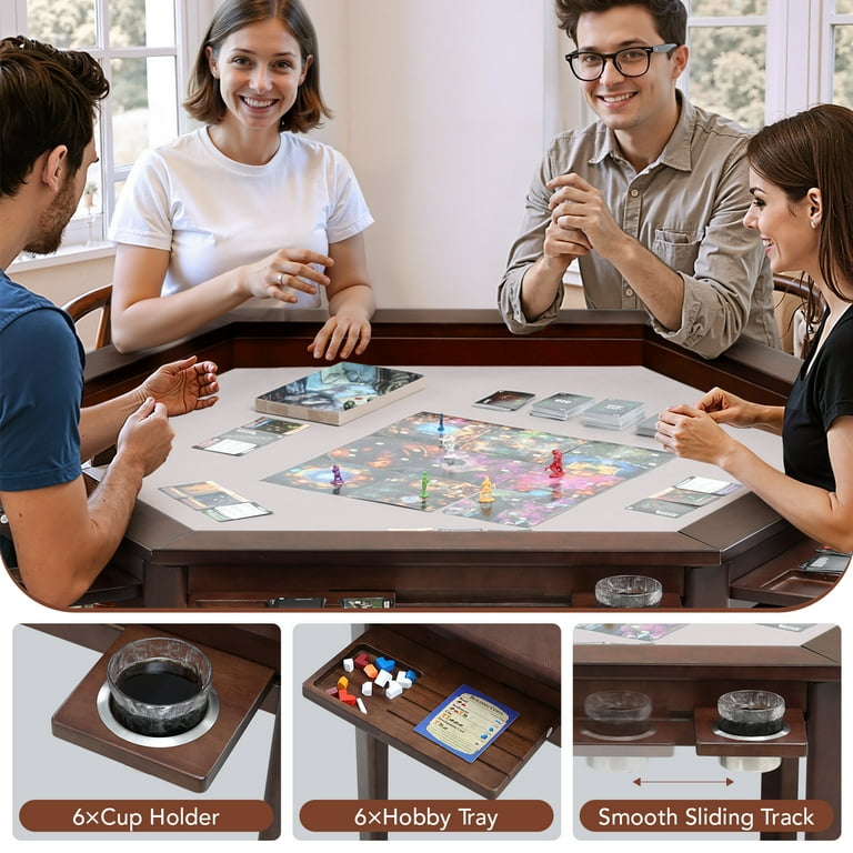 Hexagonal Solid Wood Board Game Table for 4-6 Players,Convertible