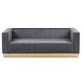 thumbnail image 6 of Better Home Products Foxy Velvet Sofa with Gleaming Gold Steel Base in Blue, Fully Assembled (Gray), 6 of 9