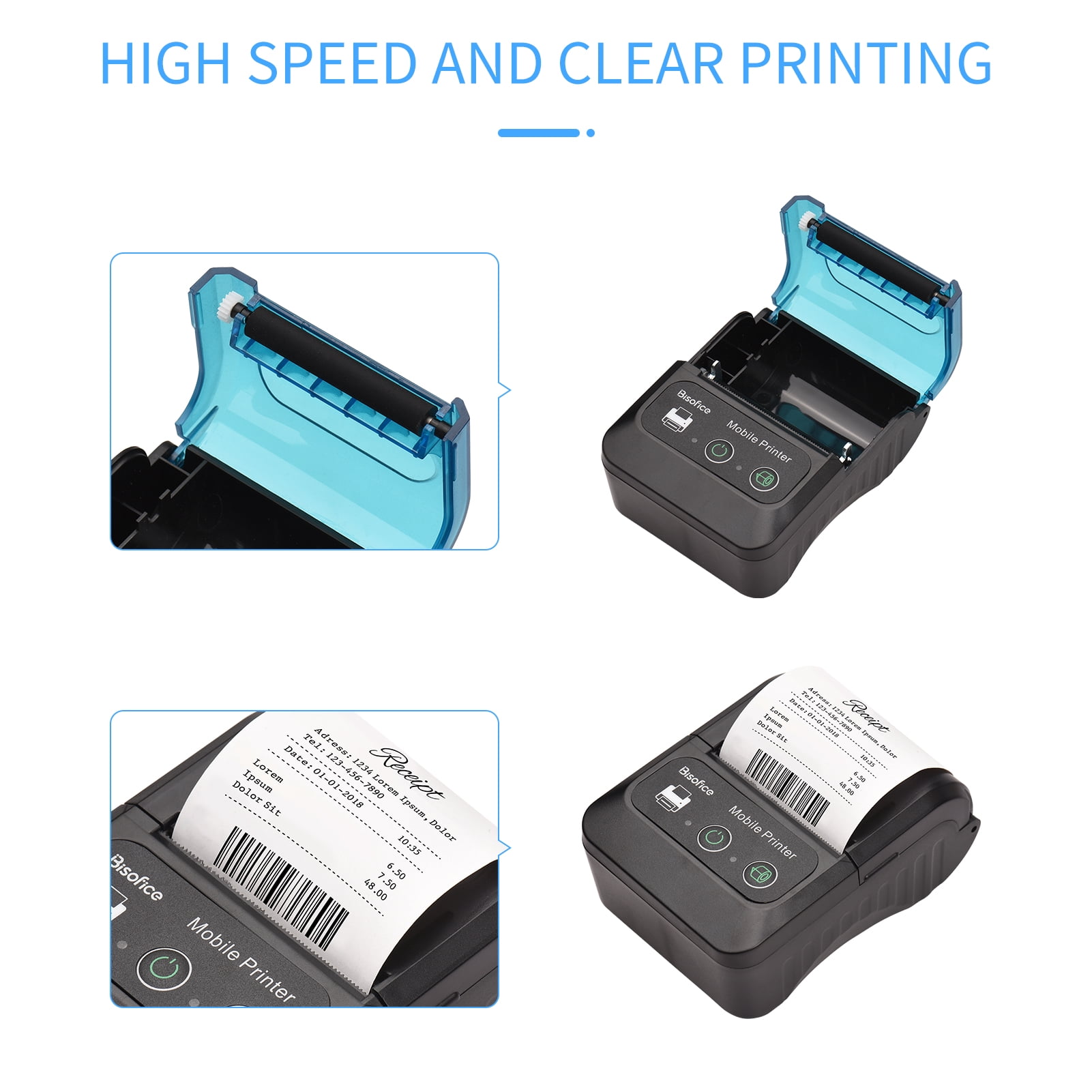 Bisofice Label printer,11 Thermal Paper Pocket Printers 11 Portable 58mm Receipt Thermal Printer 2 Receipt Thermal Printer Mobile Pocket Printers Thermal Paper Roll Printers 11 Thermal Market KOEB