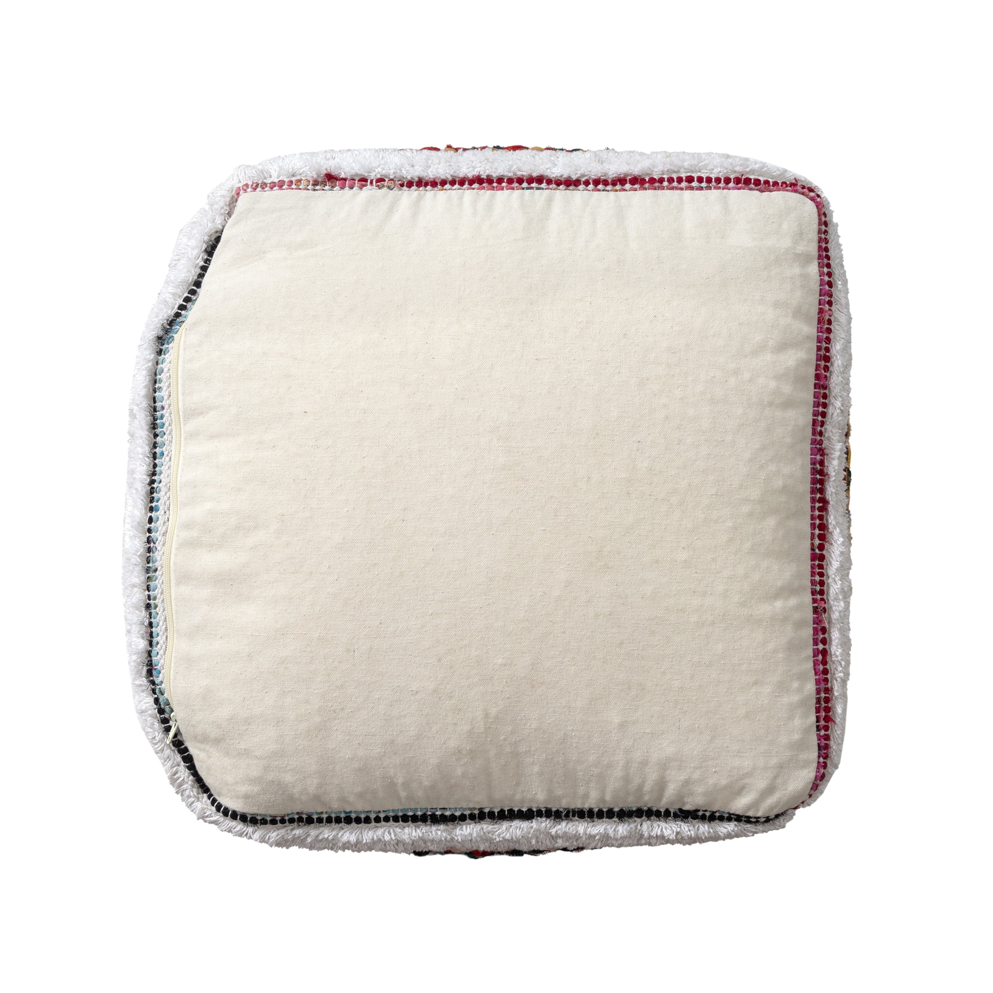 Ox Bay Roma Chindi/White Chevron Striped Medium Square Indoor Pouf Ottoman, 18" H x 18" W