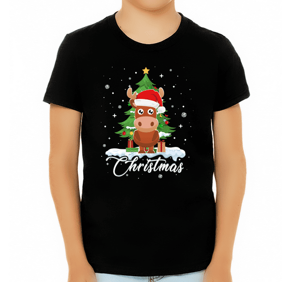 Boys Christmas Shirt Christmas Shirts for Boys Cute Moose Santa Christmas Shirts for Kids