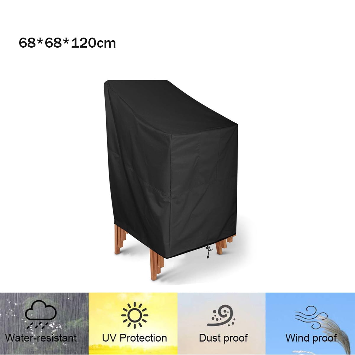 Outdoor Chair Covers Waterproof 1 Pack, High Back Patio Chair Covers for Outdoor Furniture Cover, Stacking Chair Cover Anti-UV, Snow Dust Wind-Proof, Patio Furniture Covers - 26.8''x26.8''x47.2''