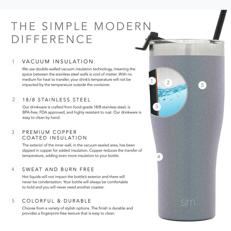 Simple Modern 22oz. Slim Cruiser Tumbler with Straw & Closing Lid Travel  Mug - Gift Double Wall Vacuum Insulated - 18/8 Stainless Steel Water Bottle  -Prism 