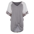 thumbnail image 1 of Women V-Neck Leopard Printed Pachwork Holf Batwing Sleeve Tops Blouse, 1 of 7