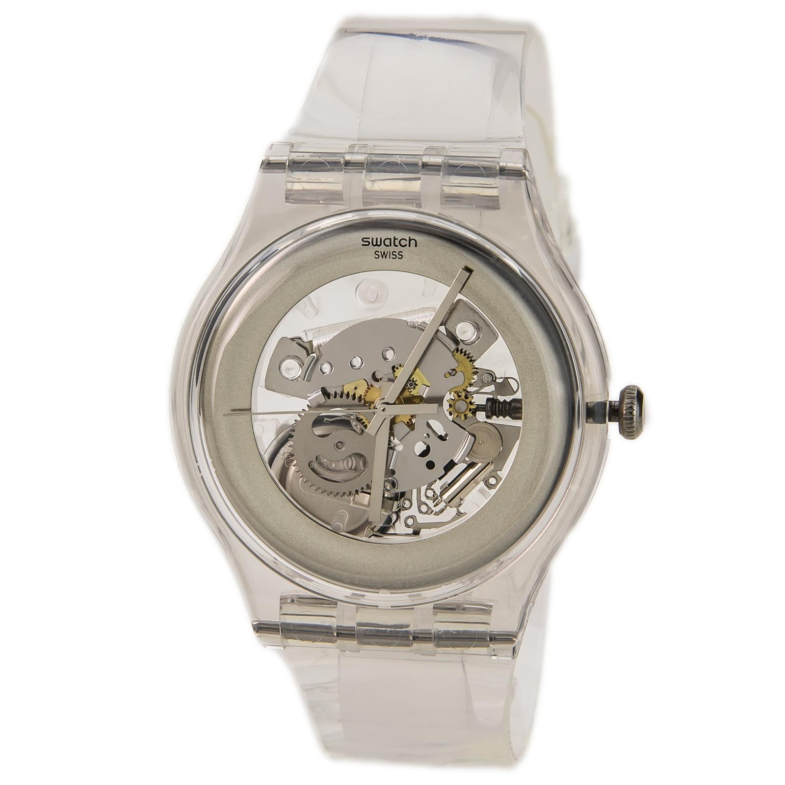Swatch SUOK105 Men s Look Through Originals Silver Skeleton Dial Strap Watch