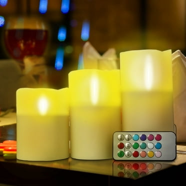 TeqHome 3Pcs Flameless Candles Votive Candles Wireless Battery Operated LED Flickering Candles with Remote Control Timer 12 Changeable Colors Home Halloween XMAS Decor