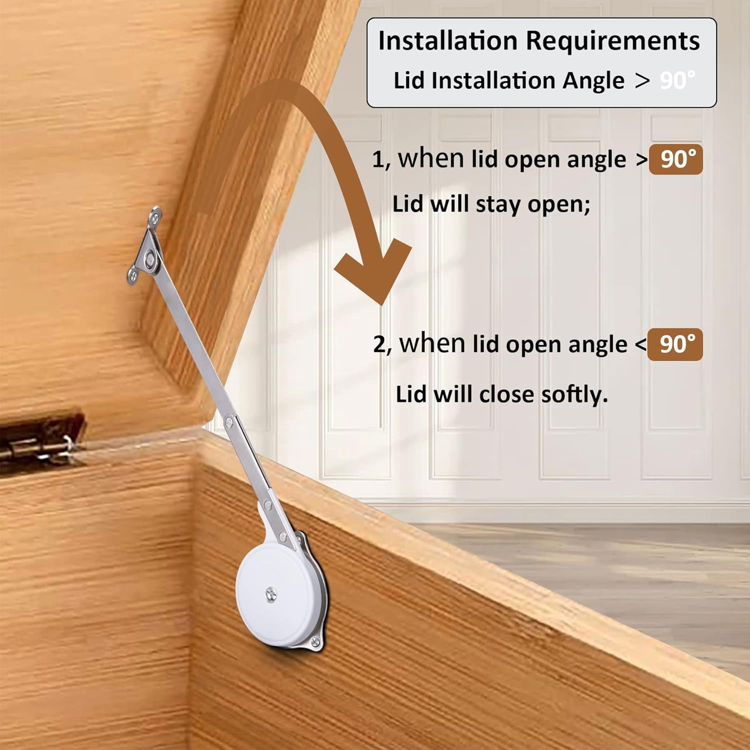 ABCISI 1 Pack | Toys Box Hinges Soft Close Lid Support Chest Hinges for Wooden Toy Box, Cedar, Storage Trunk & Benches, Made of Zinc Alloy, Safety & Heavy Duty, White