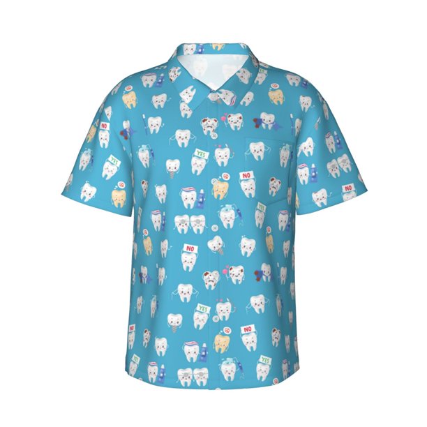Balery Healthy And Ill White Teeth Camisas hawaianas de manga corta para hombre, camisas playeras de corte holgado, camisas de vacaciones con botones,Small