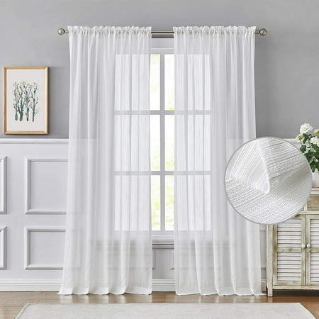 Striped Texture White Sheer Curtains 96 Inches Long For Living Room Bedroom Cotton Linen Look Rod Pocket Voile Ds 52 X Inch 2 Panels Canada Striped Texture White Sheer Curtains 96, White Sheer Curtain Panels 96 Inches Long