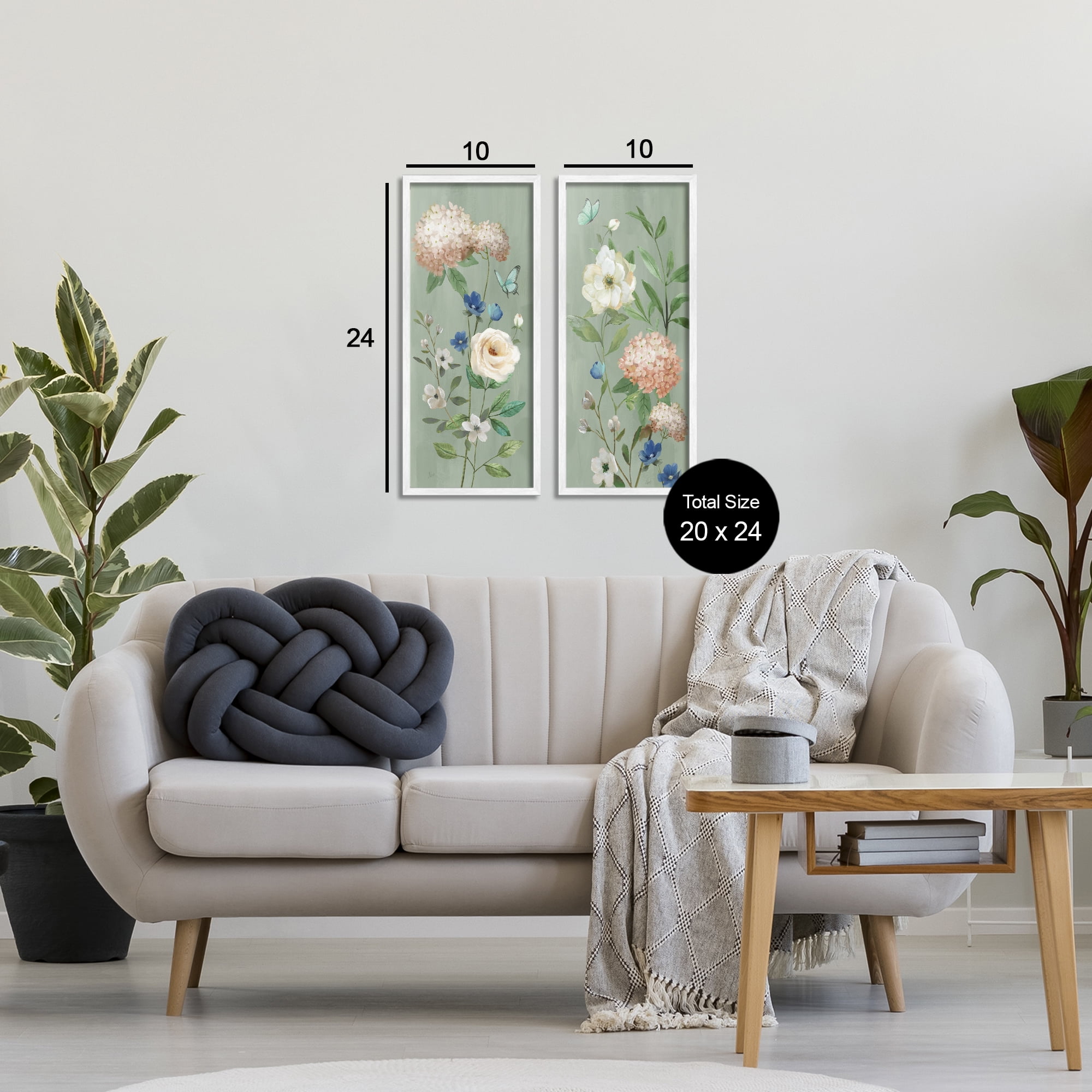 Stupell Industries Mint Hydrangeas & Roses 2 Piece White Framed Giclee Art Set, design by Nan