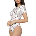 thumbnail image 2 of Haiem Cute Rabbit Women's Crew Neck Short Sleeve Bodysuit Tops Stretchy Slim Basic-Small, 2 of 9