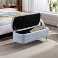 thumbnail image 5 of Storage Ottoman Bench with Gold Legs, Faux Fur Entryway Bench with Storage for Living Room, Bedroom, Blue, 5 of 9
