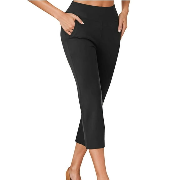 Women's Pull-On Pants High Waisted Elastic Yoga Cropped Summer Trousers - 2025 Lightweight Casual | Yubnlvae (Black | L)