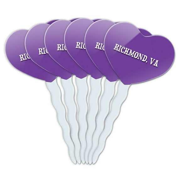 Richmond VA Heart Love Cupcake Picks Toppers - Set of 6