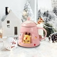thumbnail image 4 of AuroraX Ceramic Christmas Mugs with Spoon Cute Minimalist Travel 12 Oz Reindeer Mug with Lid and Handle Novelty Funny Cup Birthday Gifts for Women Men Office Coworkers(Pink), 4 of 5