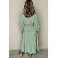 thumbnail image 2 of Chic Green Stripe V Neck Zip Front Cinched High Waist Midi Dress for Women - [ZhiHiMeRi] | L, 2 of 12