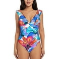 thumbnail image 2 of Yiaed Bright Flowers Print Women's Ruffled One Piece Swimsuit V Neck Swimwear Slimming Monokini for Woman-XX-Large, 2 of 8