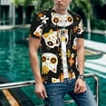 thumbnail image 6 of Zufioo Cat Skulls and Flowers Print Men's Baseball Short Sleeve, Moisture Wicking Button-Down Hip Hop Tee-Medium, 6 of 7