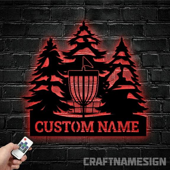 Craftnamesign Custom Disc Golf Player Metal LED Light, Custom Disc Golfer Name Sign, Home Decor
