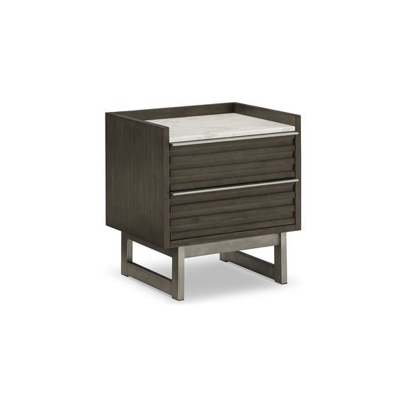 Signature Design by Ashley Arkenton 2-Drawer Nightstand with White Marble Top - Modern Bedroom Side Table, Grayish Brown Wood Finish