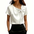 thumbnail image 2 of Jerdar Satin Blouses for Women Dressy Casual Trendy Business Work Silk Tops Outfits Cowl Neck Bow Tie Pleated Summer Shirts XXXXL, 2 of 6