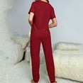 thumbnail image 5 of cfhntfmh Lounge Sets for Women Solid Knit Womens Pajama Sets 2 Piece Pjs Sets with Drawstring Short Sleeve Top Long Pant, 5 of 5