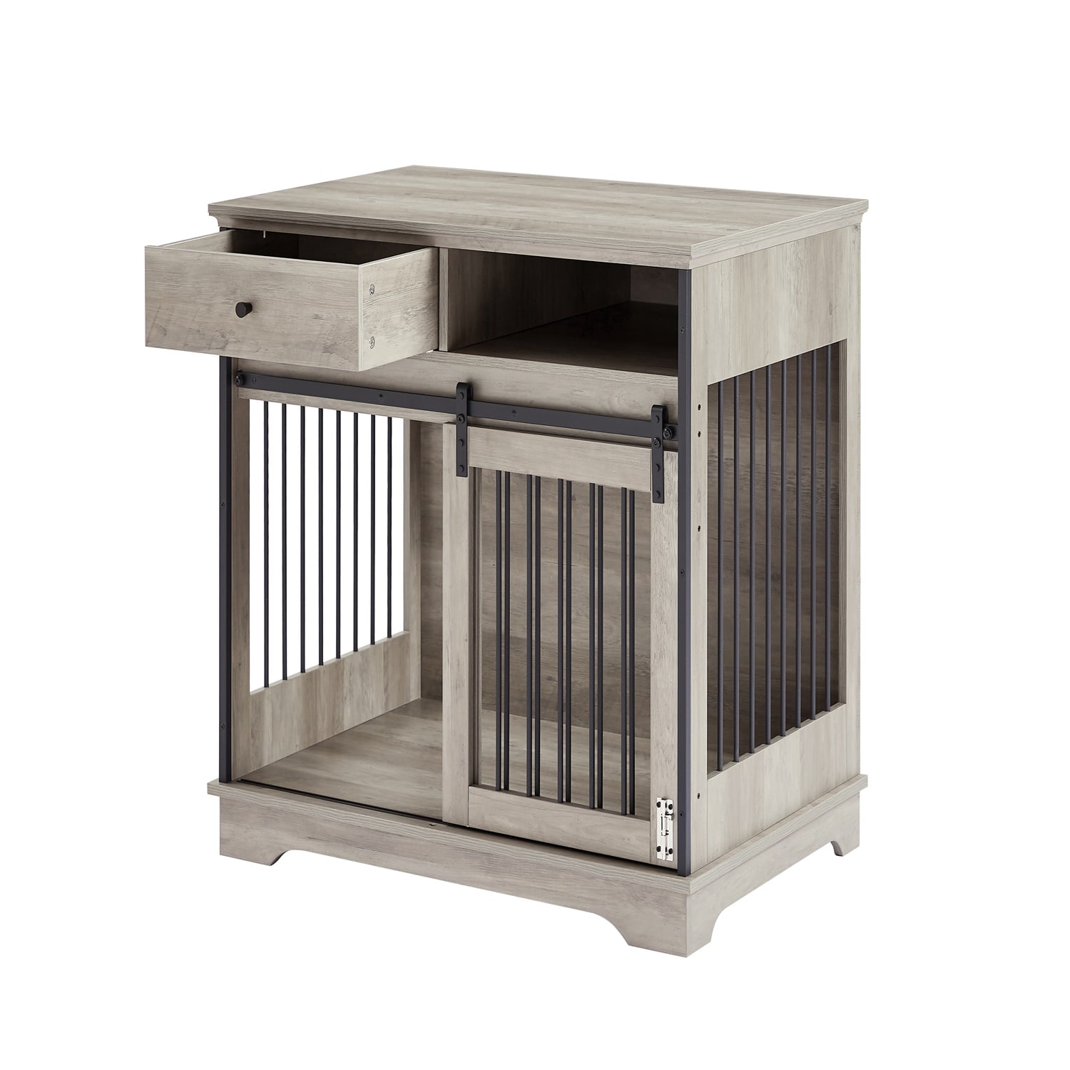 Pefilos 35" Wooden Dog Kennel End Table with Drawers and Sliding Door Dog Crate, Furniture Style Dog Crate, Gray Pefilos 35" Wooden Dog Kennel End Table with Drawers and Sliding Door Dog Crate, Furniture Style Dog Crate, Gray