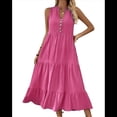 thumbnail image 1 of Robe Chemise Sans Manches d'Été 2025 pour Femmes Col en V Décontractée Midi Robes Rose Rouge P, 1 of 10
