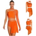 thumbnail image 3 of Aislor Lyrical Dance Women Single Long Sleeve Crop Top with Skirted Briefs Ballet Skating Outfit Orange L, 3 of 7