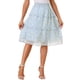 thumbnail image 4 of Faldas florales para mujeres INSPIRE CHIC, falda de gasa de verano con cintura elástica fruncida, corte A, por debajo de la rodilla, con volantes, talla L, azul claro, 4 of 5