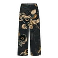 thumbnail image 4 of Women's Casual Pants Women'S Casual Boho Floral Print Stripe Cotton Linen Pants Elastic Waisted Summer Spring Beach Baggy,Black Women's Casual Pants S, 4 of 4
