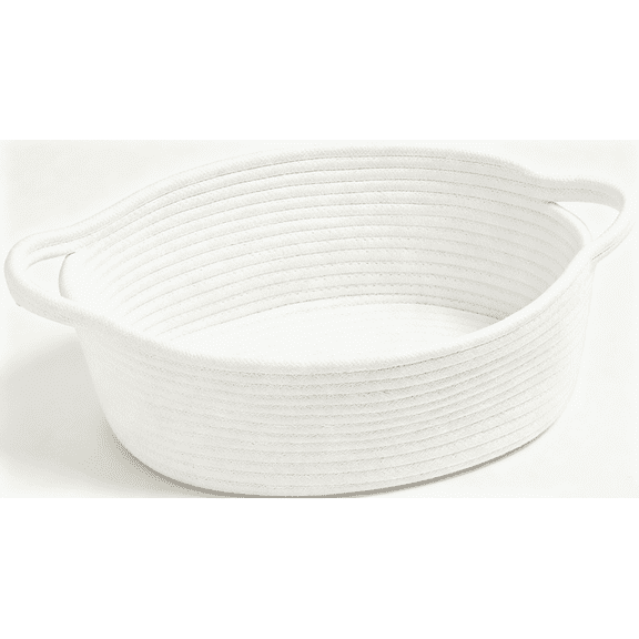 Handmade Cotton Rope Storage Basket, Decorative Woven Organizer for Desktop Bathroom Vanity Shelf Closet, 8.34" x 8.34" x 4.33", Natural White