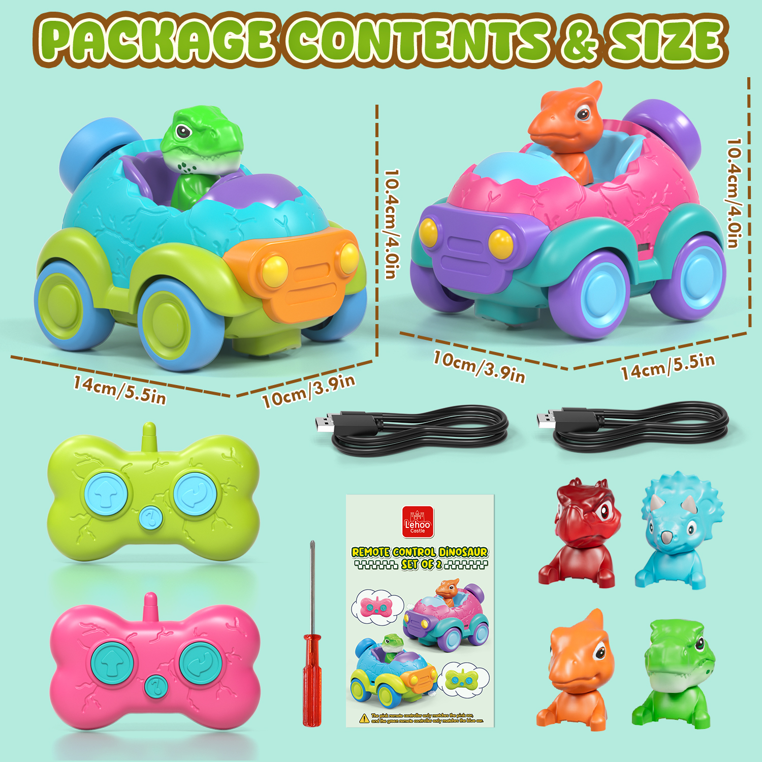 Remote Control Car for Toddlers, Rechargeable RC Cars for Toddler Toys 2-3, Dinosaur Toys for Ages 2-4 with Lights & Music, 2 3 4 Year Old Boy Toys - 2 Pack