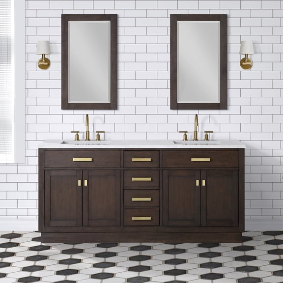 Water Creation Chestnut 72" Wood Double Bathroom Vanity in Brown Oak/Satin Gold