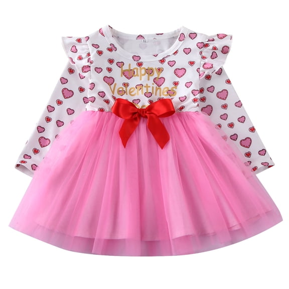 Infant Toddler Baby Girl Valentine's Day Outfit Dress Striped Love Heart Tulle Tutu Skirt Party Princess Dresses