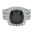 thumbnail image 4 of 14K White Gold Wedding Ring Set for Women Cushion Cut Black Diamond Halo Ring 3.85 Carat, 4 of 5