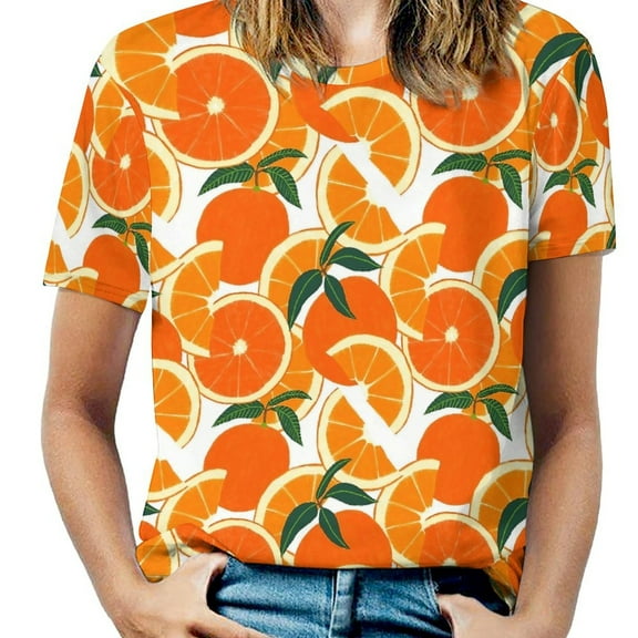 Orange Slice Pattern Women's T-Shirt Short Sleeve T Shirts Tops Tee Ladies Loose T