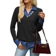 thumbnail image 2 of Wevis Women's Patch Denim Collar Knit Sweater Button Down Long Sleeve Autumn Blouse Casual Layered Look Fall Pullover Tops, 2 of 7